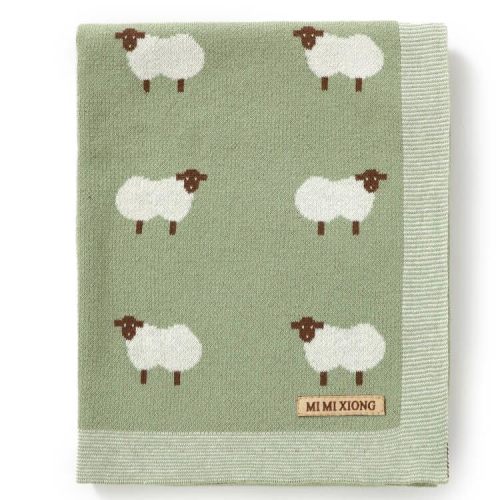 mimixiong Baby Blanket Knit 100% Cotton Toddler Blankets for Boys and Girls with Cute Sheep Size 30 x 40 inches LightGreen