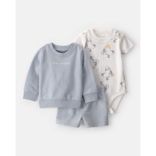 Baby Boy 3-Piece 'Main Squeeze' Sweatshirt, Bodysuit & Short Set - Blue | Carter's