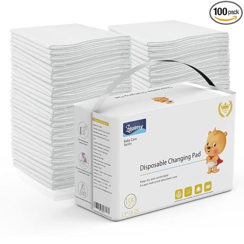 Disposable Changing Pad Liners (100 Pack) Super Soft, Disposable Changing Pads, Ultra Absorbent & Waterproof - Covers Any Surface for Mess Free Baby Diaper Changes (White)