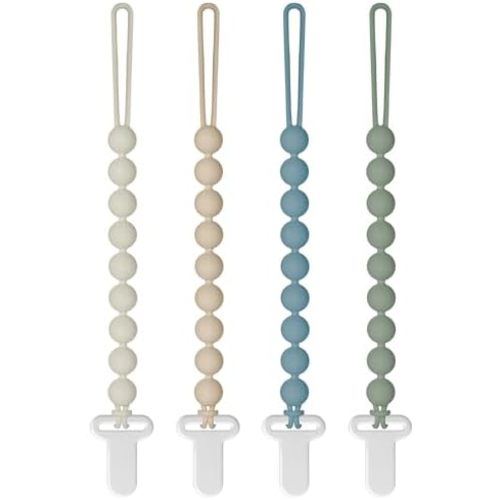 Pacifier Clips Silicone, 4-Pack Pacifier Holder Clip with Stylish Round Design, 100% Food Grade Silicone, Safe Essentials for Newborns Baby Boys and Girls