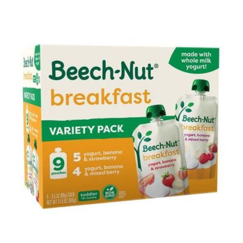 Beech-Nut Fruit & Yogurt Baby Food Pouches, Breakfast Variety Pack, 3.5oz/9ct Pouches