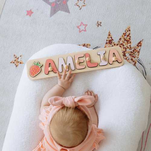 Berry Name Puzzle. 1st Birthday Gift. Baby First Christmas. Wooden Montessori Puzzle. Baby Shower Strawberry. Baptism Girl RainbowNamePuzzle