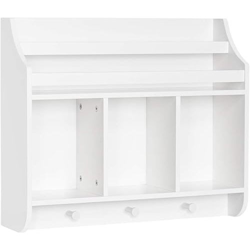 RiverRidge Kids Book Nook Wall Book Rack Shelf with Cubbies + Hooks, White