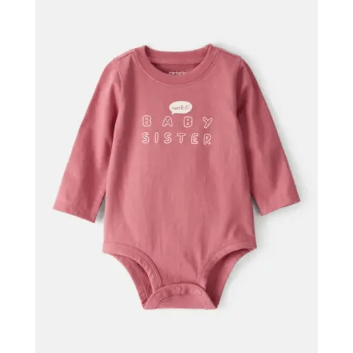 Baby Girl Sweetest Baby Sister Cotton Long-Sleeve Graphic Bodysuit - Pink | Carter's