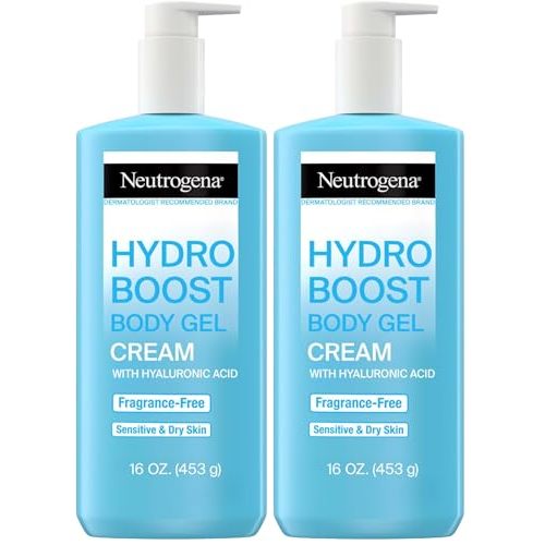 Neutrogena Hydro Boost Body Moisturizing Gel Cream with Hyaluronic Acid, Non-Greasy & Fast Absorbing, Lightweight Hydrating Body Lotion for Normal to Dry Skin, Fragrance-Free, 16 oz (Pack of 2)