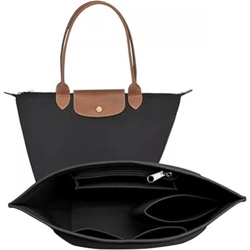 Felt Purse Organizer Insert for Longchamp Le Pliage L Handbag Insert (Large, Black)
