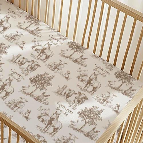 Farm Animal Fitted Crib Sheet: Personalized Toile Nursery Accessories