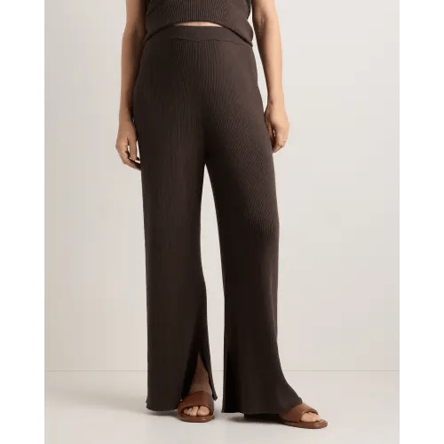 Cotton Cashmere Maternity Wide Leg Pants - Maternity in Mocha Heather, Size M