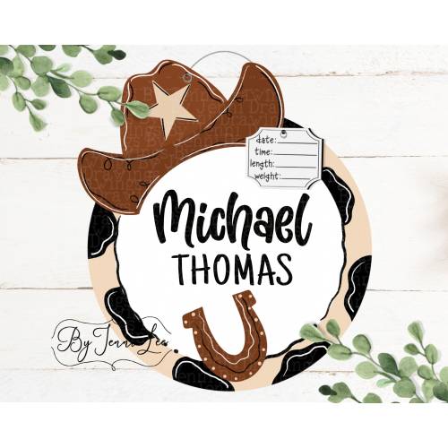 Cowboy Rodeo Door Hanger, Hospital Door Birth Announcement, Boy Nursery Sign, Birth Stats Sign, Hospital Door Wreath, Birth Announcement