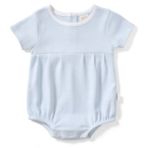 Cotton Baby Bubble With Picot Trim-Blue Stripe