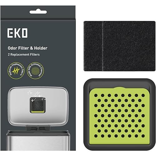 EKO Activated Charcoal Odor Filter Kit – 2-Pack Strong Odor Absorber and Deodorizer with Filter Case for Trash Cans