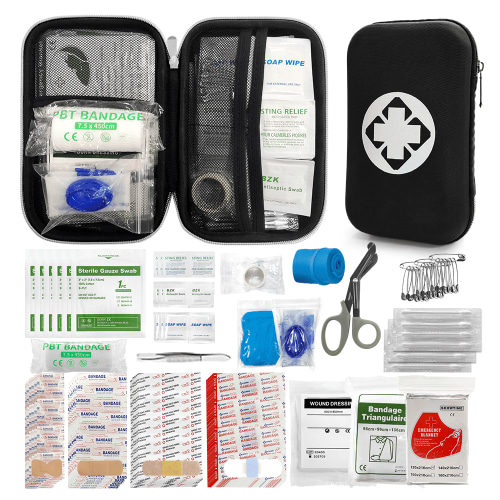 Ceeport 215Pcs Small Travel First Aid Kit Supplies for Business, Black First Aid Kits Backpacking Essentials Items Trauma First Aid Kit for Outdoor Trips