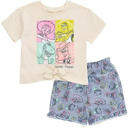 Disney Floral T-Shirt and Chambray Shorts Outfit Set Infant to Big Kid Sizes (12 Months - 14-16)