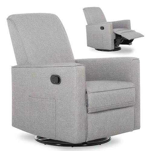 Evolur Raleigh Upholstered Manual Glider Recliner– Rocking & 360° Swivel with Smooth Glide – Greenguard Gold & FSC Certified – Modern Nursery and Living Room Chair in Light Grey