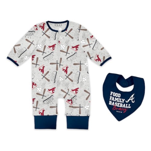 Atlanta Braves WEAR by Erin Andrews Newborn & Infant Sleep and Play Full-Zip Sleeper & Bib Set - Heather Gray