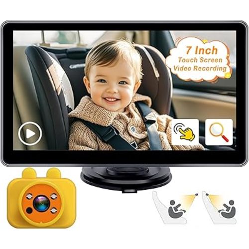 Yakry Baby Car Camera 7-Inch - 3X Zoom Recording Touchscreen 1080P HD Easy to Install 150° Wide Angle Rear Facing Backseat Camera 940nm Night Vision for Infant