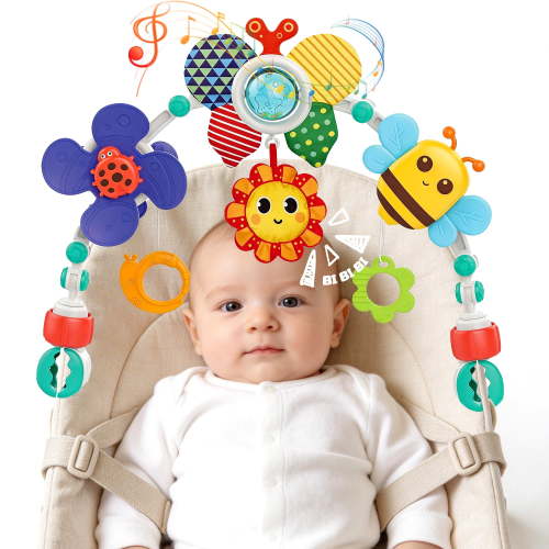 Caunedy Baby Stroller Arch Toy,Adjustable Arch Bassinet Toys with Hanging Sensory Activity toys for Babies 0-12 Months,Used on Crib Bassinet Car Seat and Bouncer
