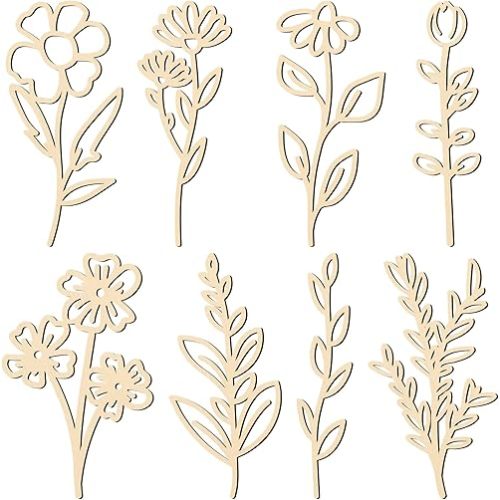PerKoop 8 Pcs Wooden Flowers Wildflowers Wall Decor, Colorable Wood Floral Cutouts for Crafts, Boho Wall Decals Hanging Sculpture for Nursery Bedroom Living Room Decor(Fresh Style)