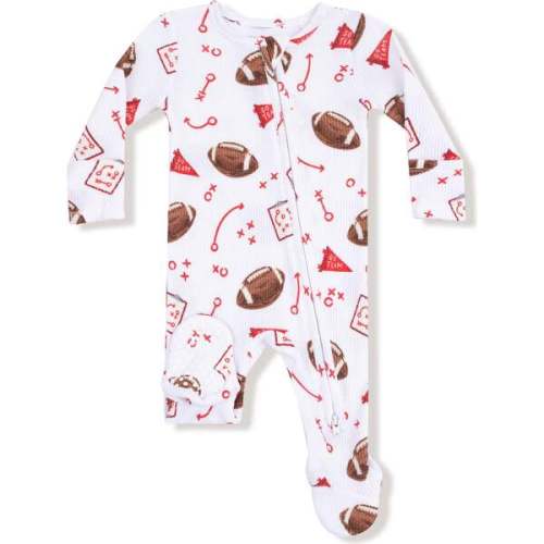 2 Way Waffle Zipper Footie, White Football - Angel Dear | Maisonette