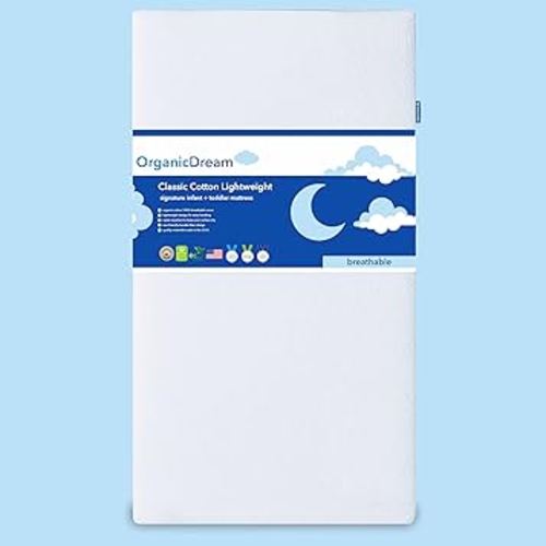 ORGANICDREAM Crib and Toddler Mattress - 100% Breathable Proven to Reduce Suffocation Risk, 100% Washable Cover, Baby + Toddler Bed, GREENGUARD Certified, Hypoallergenic - Deluxe 5"- White