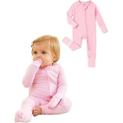 PATPAT Organic Cotton Baby Footie Pajamas with Two-Way Zipper & Mittens