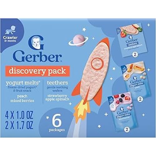 Gerber Stage 3 Baby Snacks Discovery Pack, Yogurt Melts, Teething Wafers, 6PK