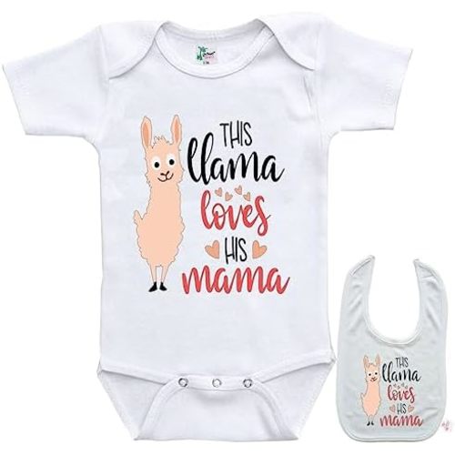 This Llama Loves his Mama -Cute Newborn Infant Baby bodysuit outfit onesie & bib
