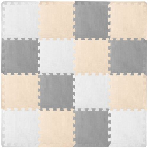 Prosource Kids Solid Floor Play Mat 3/8-in, 16 Sq Ft - 16 Tiles, White/Grey/Beige