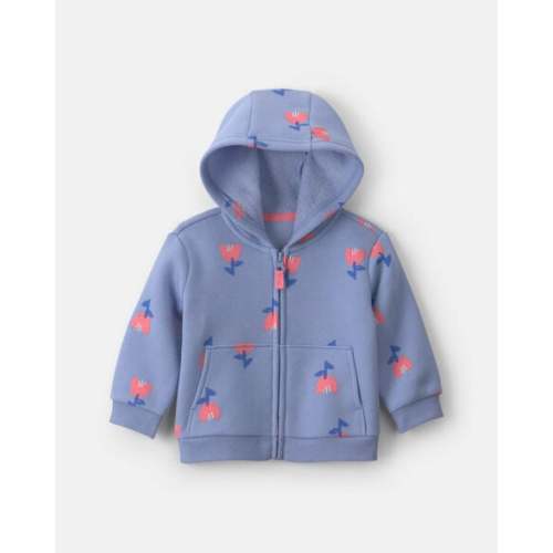 Baby Girl Floral Fleece Zip-Up Hoodie - Blue | Carter's