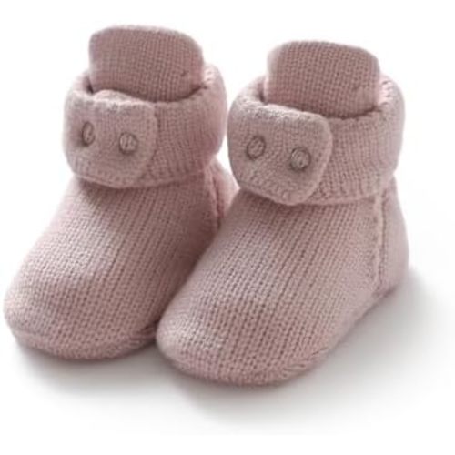 Avibae Cozy Baby Booties, Two Snap Closure Warm Infant Girl Boy Socks Bootie, Newborn Knit Shoes for 0-9 Months
