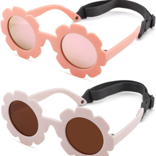 Polarized Baby Sunglasses with Strap – Flexible Flower Shaped Sunglasses for Toddler & Infant Age 0-24 Months