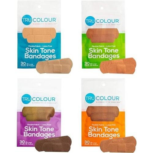 Tru-Colour Skin Tone Shade Fabric Bandages, Resealable Bag, Scrapes, 120 ct