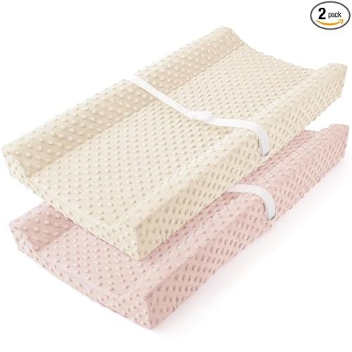 Susurration Changing Pad Covers 2Pack Minky Dots Plush Diaper Change Table Covers 33x17x7in Ultra Soft Changing Pad Sheets for Unisex Baby Girls Boys (Pink&Cream)