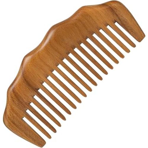 Wooden Comb for Women, Wooden Hair Comb, Wide Tooth for Wavy Hair - Green Sandalwood
