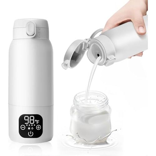 Portable Bottle Warmer for Travel - 3-Min Fast Heating for Breast Milk, Formula & Water, 17oz Large 316L Stainless Steel Flask, Long Battery Life, Precise Temp Control for Car/Airplane