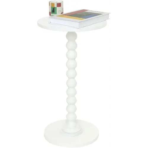 Round Side Table, Small Drink Table for Small Spaces, Modern Accent End Table Nightstand with Solid Wood Leg for Living Room, Bedroom, Corners, and Office (White)