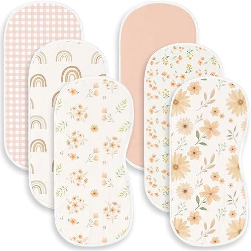 6 Pack Boho Theme Burp Cloths Baby Girls Boys, Large 100% Cotton Burping Clothes for Newborns Gifts Extra Soft and Absorbent 9.8X19.6inches