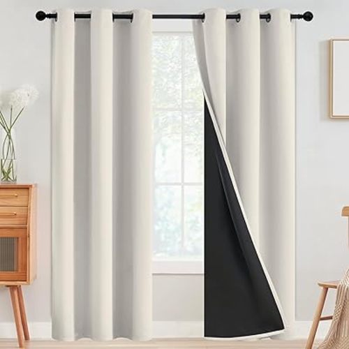 SimpleHome 100% Blackout Curtains for Bedroom,Thermal Insulated Cream Grommet Window Drapes Room Darkening Curtains for Living Room with Black Back,42 x 72 Inch,2 Panels