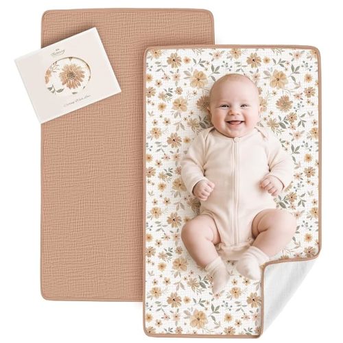Konssy 2 Pack Waterproof Muslin Portable Changing Pad, Diaper Changing Mat