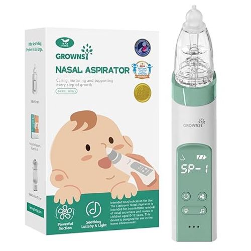 GROWNSY Nasal Aspirator for Baby, Electric Nose Aspirator for Toddler, Baby Nose Sucker, Automatic Nose Cleaner with 3 Silicone Tips, Adjustable Suction Level, Music and Light Soothing Function, Blue