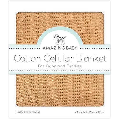 Amazing Baby Cellular Blanket, Premium Cotton Knit, Ultra Soft, Breathable, Cozy Gift for Baby Boys and Girls, Favorite Toddler Blanket, 44 x 44 inches (112 x 112 cm), Butterum