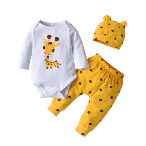 Newborn Baby Girl Clothes Animals Style Long Sleeve Ruffle Romper Pants Set 3PCS Yellow