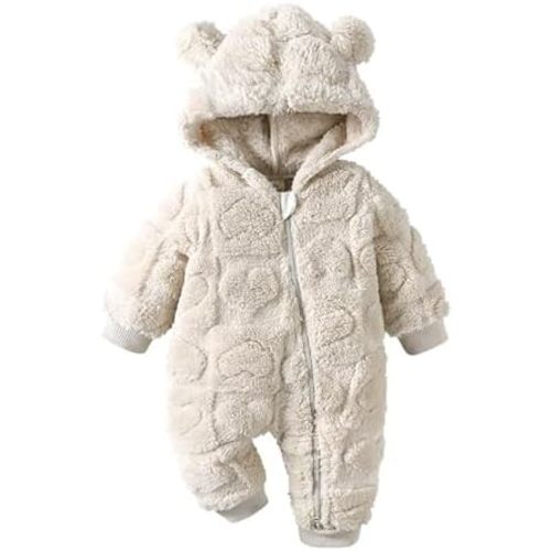 Baby Girls Fleece Jumpsuits Long Sleeve Footed Hooded Zip-Up Jumpsuits Winter Warm Thick Flannel Plush Clothes