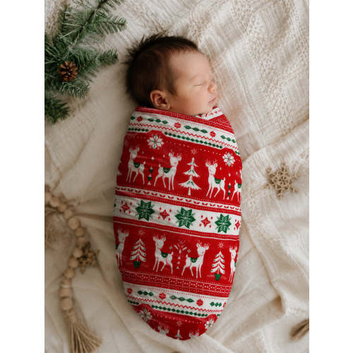 Muslin Swaddle, Red Vintage Deer Fair Isle – SpearmintLOVE