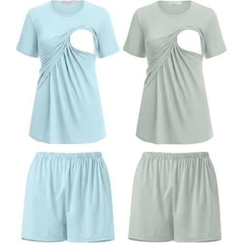 Ekouaer 2 Pack Nursing Pajamas Set Postpartum Outfits for Women