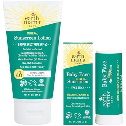 Earth Mama - Baby Mineral Sunscreen Lotion & Face Stick Set SPF 40