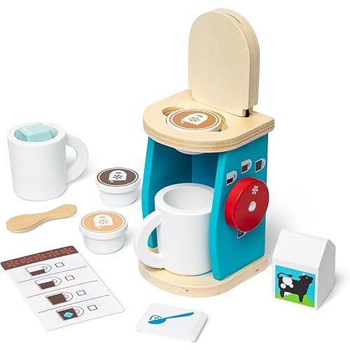 Melissa & Doug 11-Piece Brew and Serve Wooden Coffee Maker Set - Play Kitchen Accessories Pretend Play Kitchen Accessories Kids Coffee Maker Set for Girls and Boys