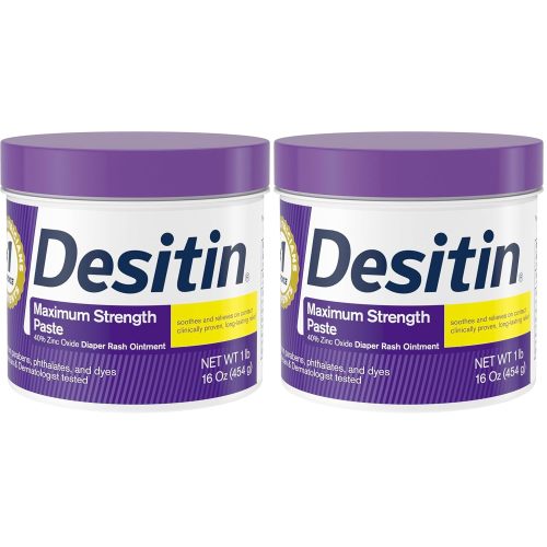 Desitin Maximum Strength Diaper Rash Cream, 40% Zinc Oxide | Treatment & Prevention | Hypoallergenic | Paraben-Free | 16 oz Pack of 2