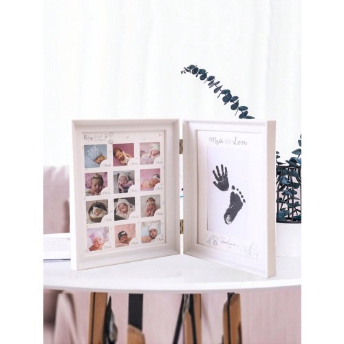 SHEIN Newborn Baby Girl Growth Record Handprint & Footprint Frame, Book & Desk Photo Frame, First Year Birthday Picture Props | SHEIN