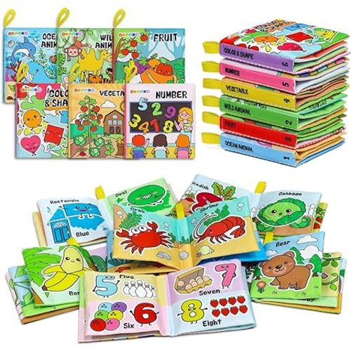 OKOOKO 6 Pack Soft Baby Book, Bath Toy, Soft Cloth Book, Crinkle Book